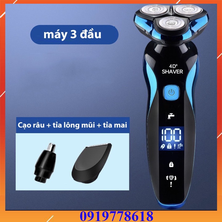 Máy Cạo Râu Shaver 4D, Máy Cạo Râu Nam Khô Đa Năng 3 Trong 1 Màn Hình Hiển Thị - Chống nước IPX7