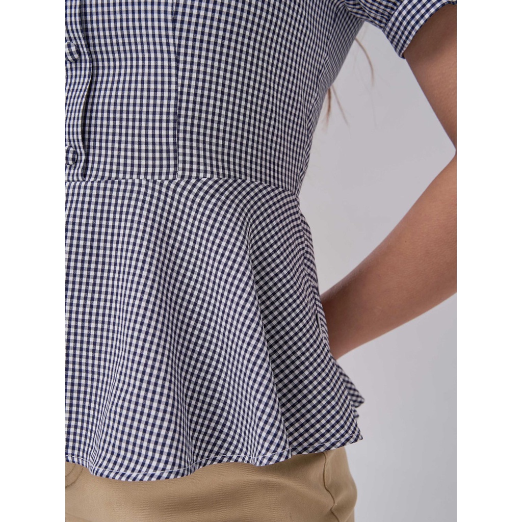 Áo sơ mi nữ YODY cổ vuông, áo peplum nữ tay phồng kẻ caro basic SCN5136