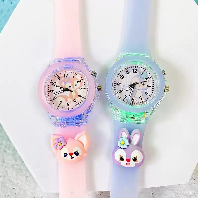 Đồng Hồ Đeo Tay Mặt Tròn Dạ Quang In Hoạt Hình Disney Linabelu StellaLou Dễ Thương Cho Bé Gái