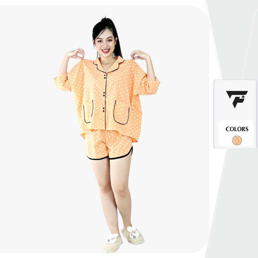 Pijama lụa mặc nhà nữ cao cấp cánh dơi form rộng chấm bi cá tính FPLUS 279