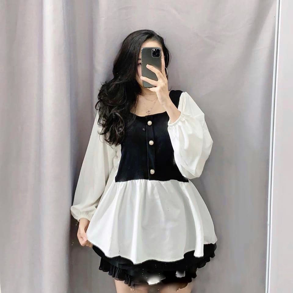 Áo Sơ Mi Cổ Vuông Phối Len Bèo Trắng Babydoll Đi Chơi, Áo Bánh Bèo Tay Phồng Nữ Tiểu Thư