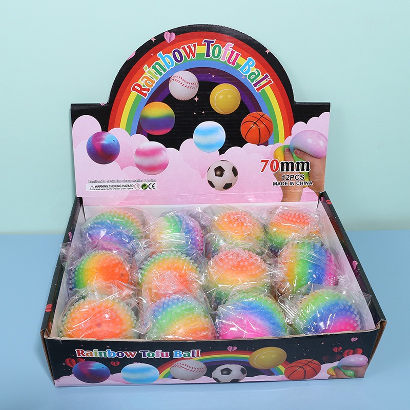 Squishy bóng cầu vồng 7 màu đồ chơi bóp tay mềm mịn dễ thương chân thực giảm stress co dãn
