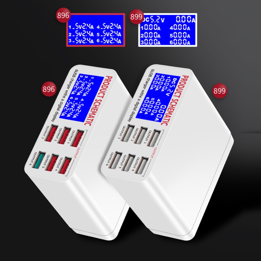 Cốc Sạc Nhanh 8a Qc3.0 6 Cổng Màn Hình Lcd Cho Điện Thoại / Máy Tính Bảng