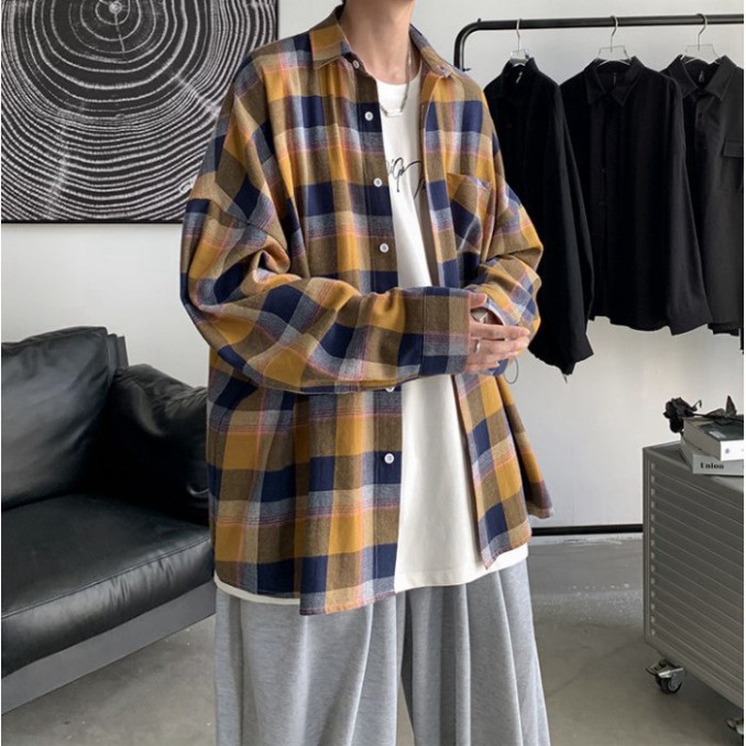 Áo sơ mi caro flanel tay dài dáng rộng unisex phong cách ulzzang siêu hot