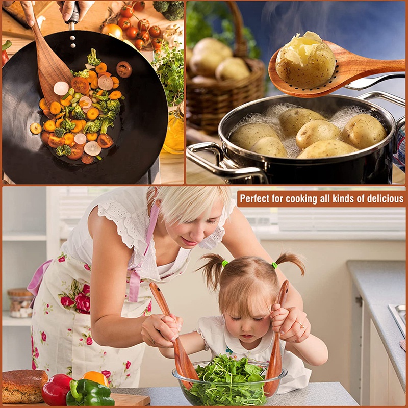 Bộ 9 Muỗng Gỗ Kèm Giá Đỡ Tiện Dụng Cho Nhà Bếp