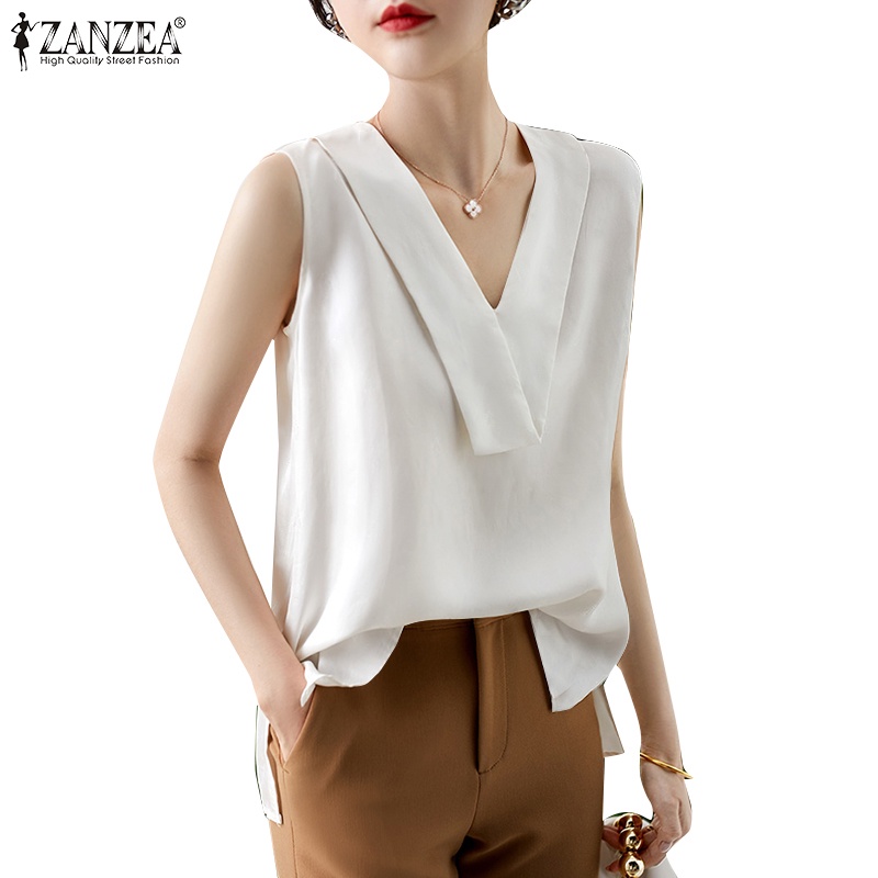 Zanzea Áo Nữ Không Tay Cổ Chữ V Màu Trơn Thời Trang