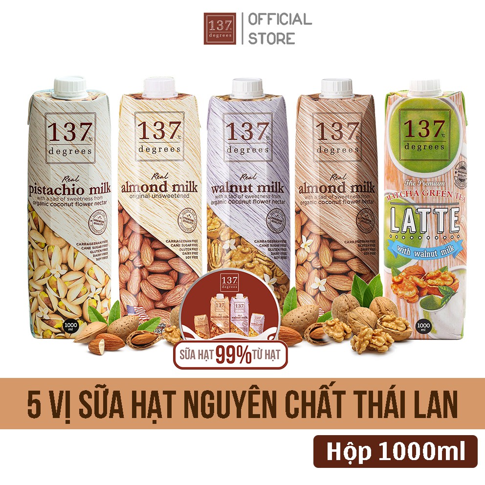 5 Vị Sữa Hạt Nguyên Chất 137 Degrees Thái Lan - Hộp 1000ml