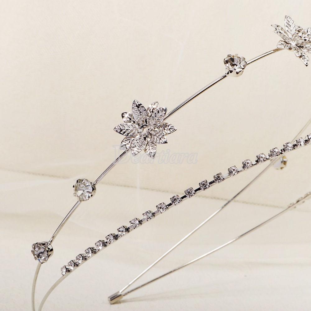 Băng Đô Cài Tóc Dạng Nén Hai Lớp Đính Hoa Kim Loại Cho Cô Dâu Xianmei