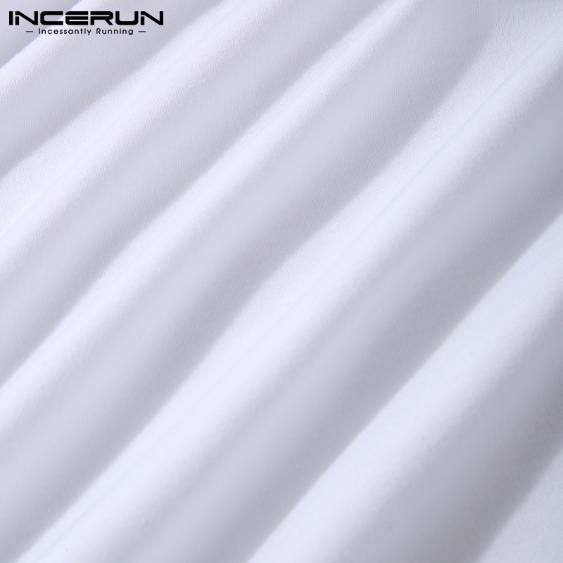 Áo INCERUN tay ngắn màu trơn dáng rộng thời trang dành cho nam