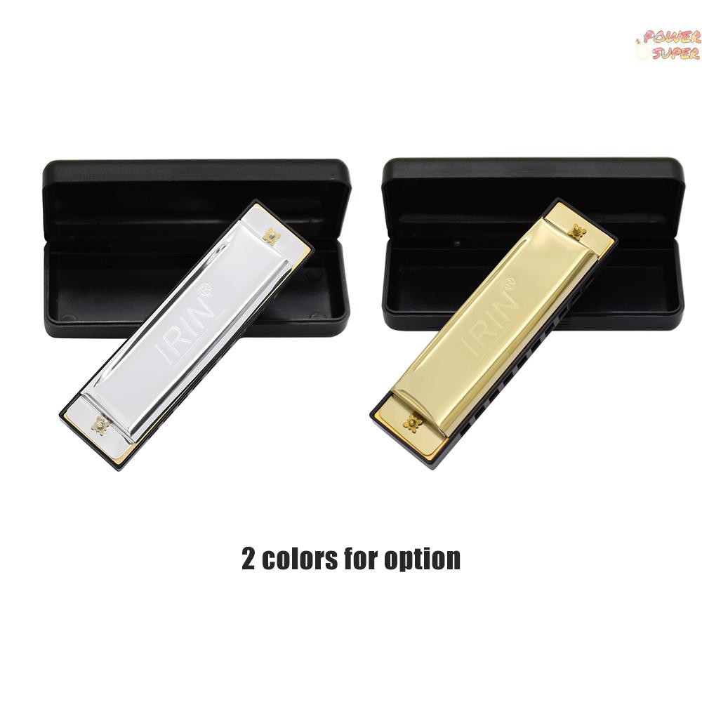 PSUPER 10 Holes 20 Tone Diatonic Blues Harmonica Key of C with Case for Beginner Children Silver