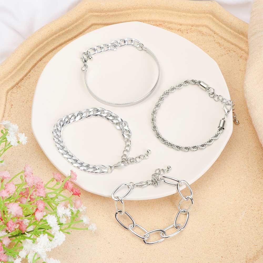 Bộ 4 Vòng Tay Dây Bện Bằng Kim Loại Thời Trang
