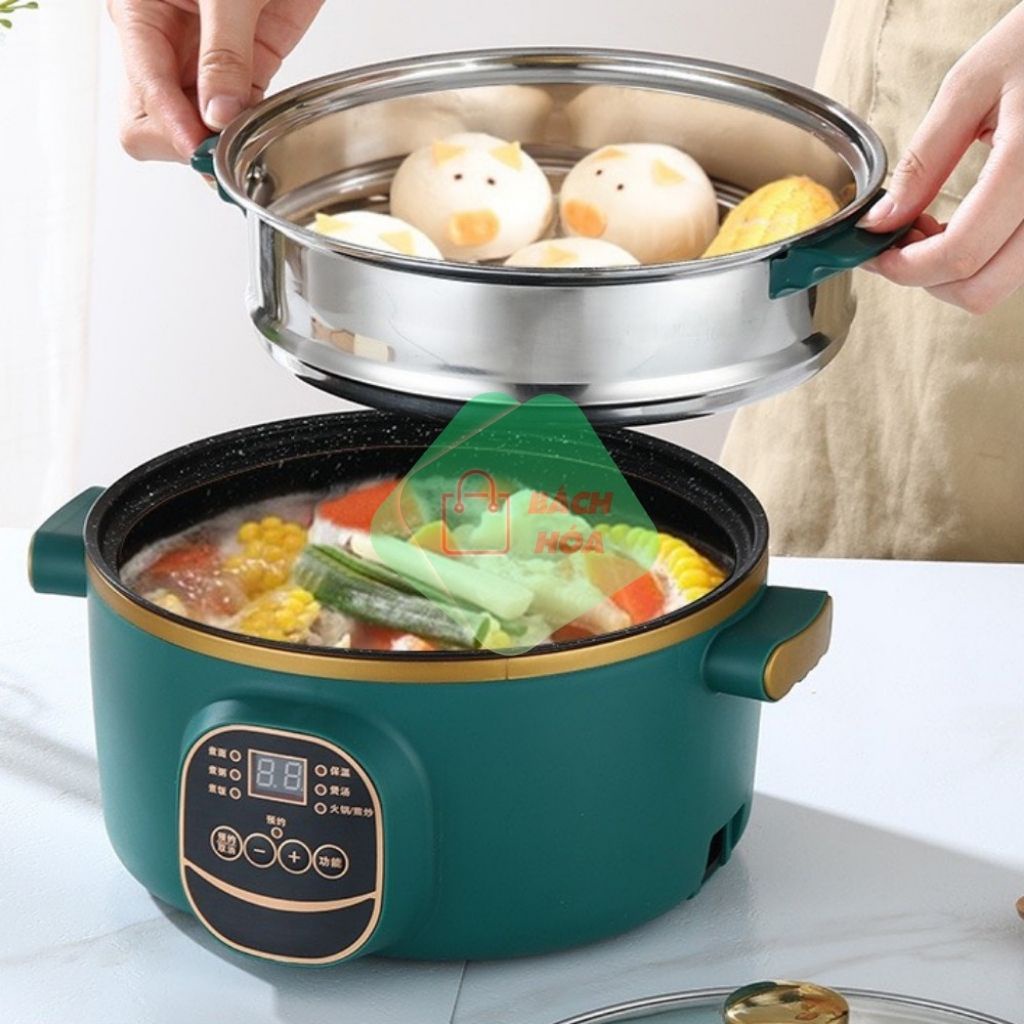 Nồi Lẩu Điện Mini Shanban 24Cm Phủ Vân Đá Chống Dính Kèm Hấp Inox Cao Cấp