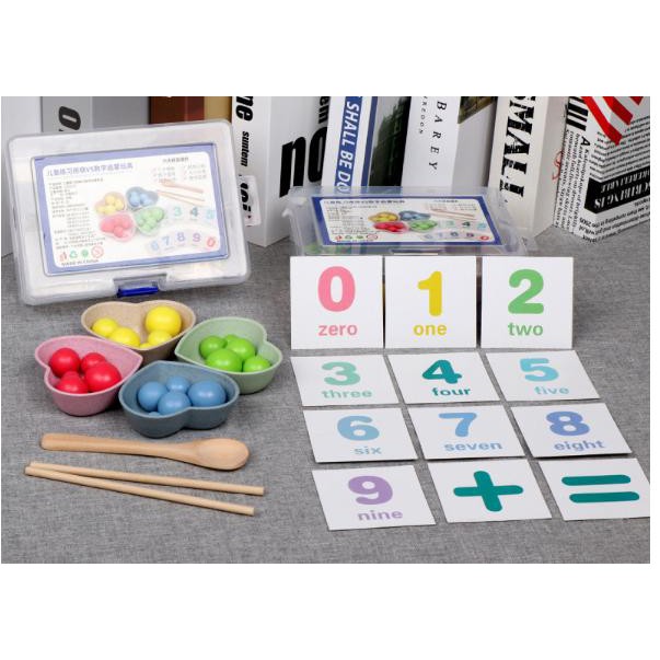 Đồ chơi gỗ Montessori bộ gắp hạt số đếm