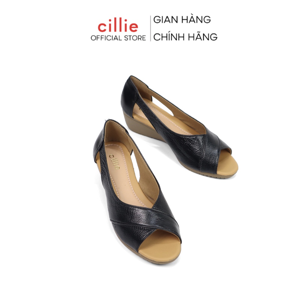 Giày đế xuồng da thật hở mũi êm chân mang công sở đi làm cao 5cm Cillie 1192