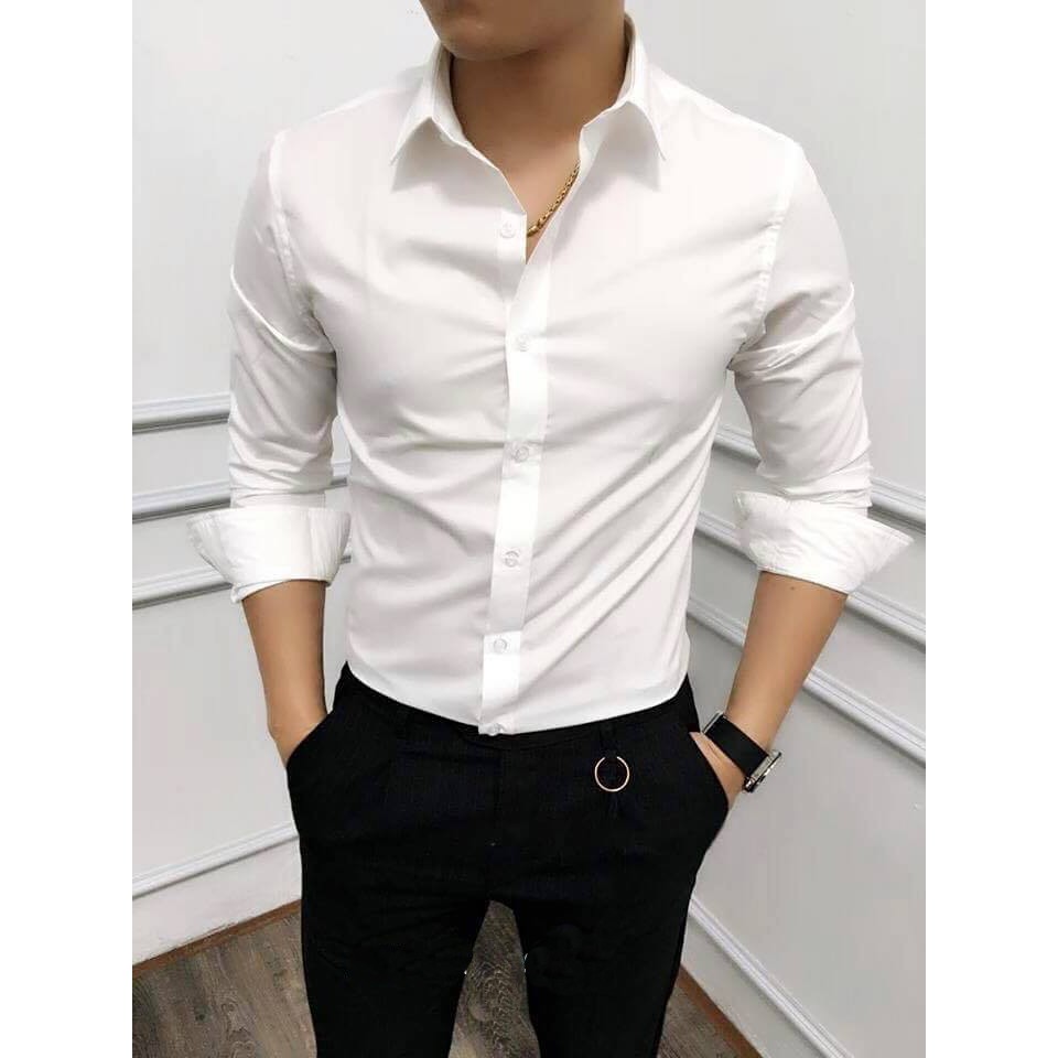 Áo sơ mi màu trắng chất lụa không nhăn | BigBuy360 - bigbuy360.vn