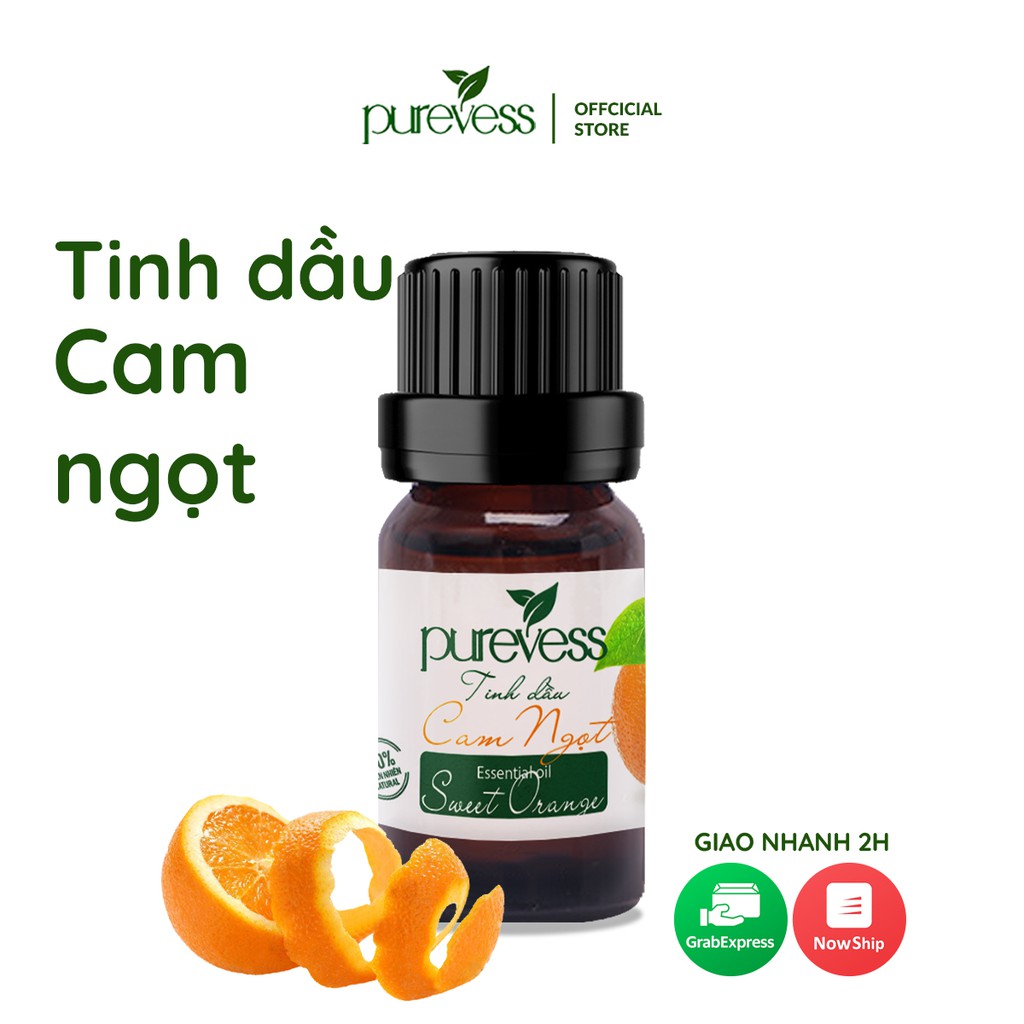 Tinh dầu Cam Ngọt Purevess, thiên nhiên nguyên chất, giúp thư giãn và sảng khoái tinh thần. 10ml