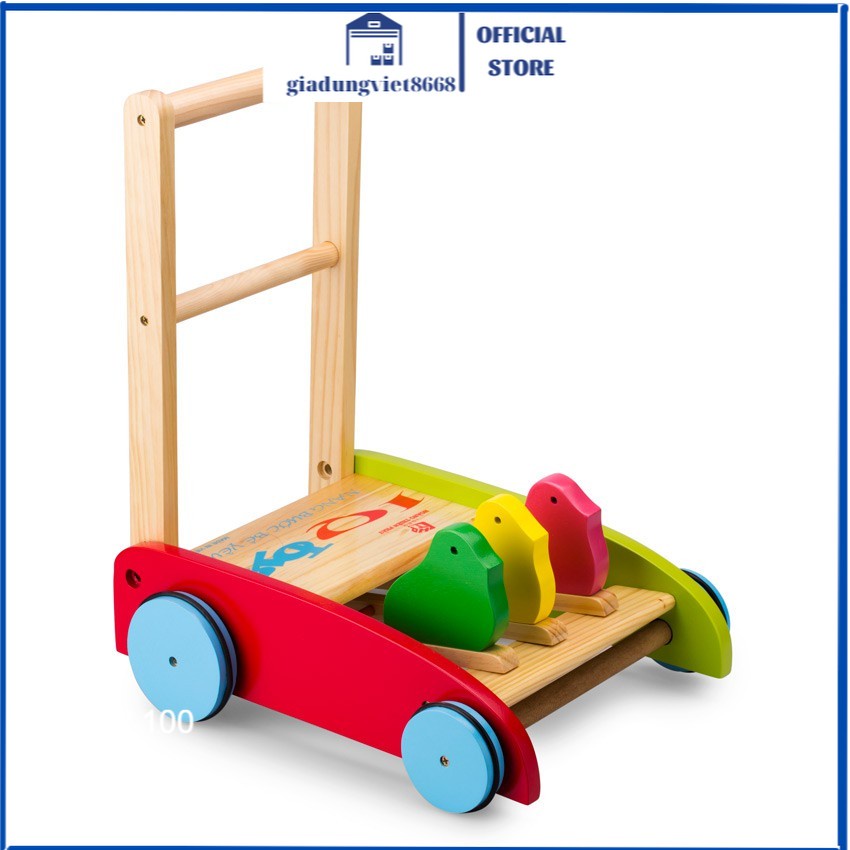 Xe Tập Đi Bằng Gỗ 3 Con Gà Cao Cấp - Đồ Chơi Xe Đẩy 3 Con Gà Cho Bé