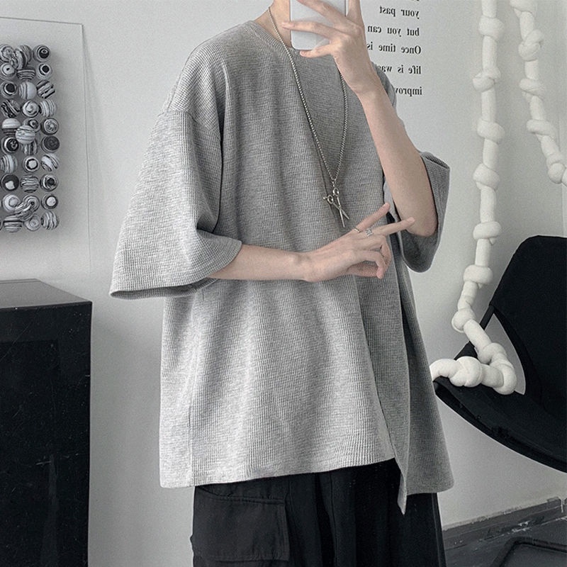 Áo Thun Tay Ngắn Dáng Rộng Phong Cách Hồng Kông Thời Trang Cá Tính Cho Nam