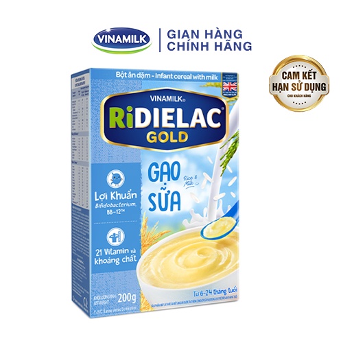 Combo 2 Bột ăn dặm RIDIELAC GOLD Gạo sữa HG 200g/hộp