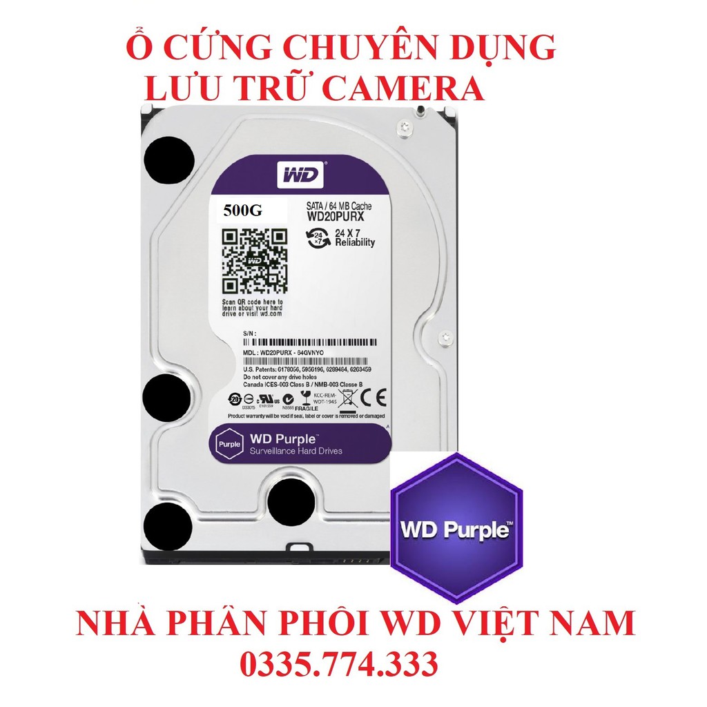 ổ cứng HDD Western Digital Purple 500G,1TB 3.5" SATA 3 CHUYÊN DÙNG CAMERA