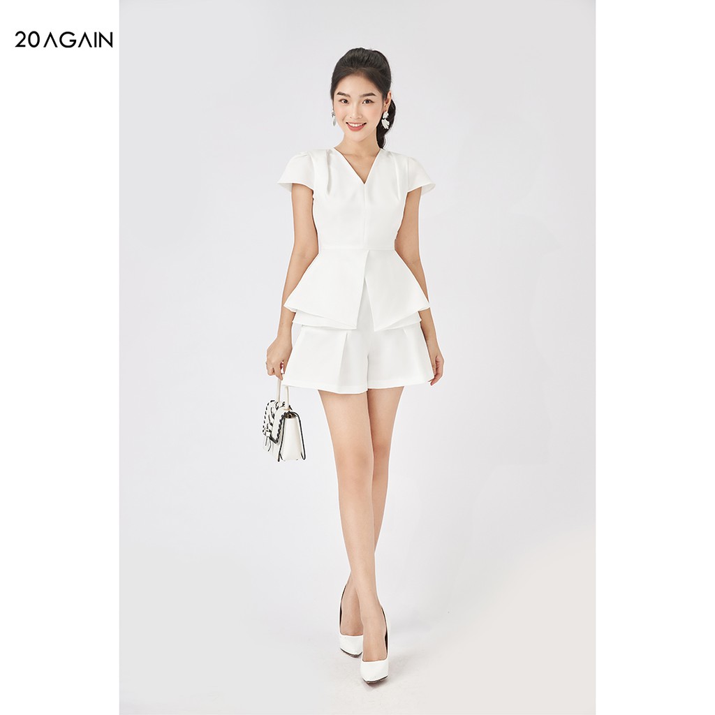 Áo sơ mi nữ peplum 20AGAIN, áo sơ mi công sở thiết kế cổ V thanh lịch, sang trọng ASA1521 | BigBuy360 - bigbuy360.vn