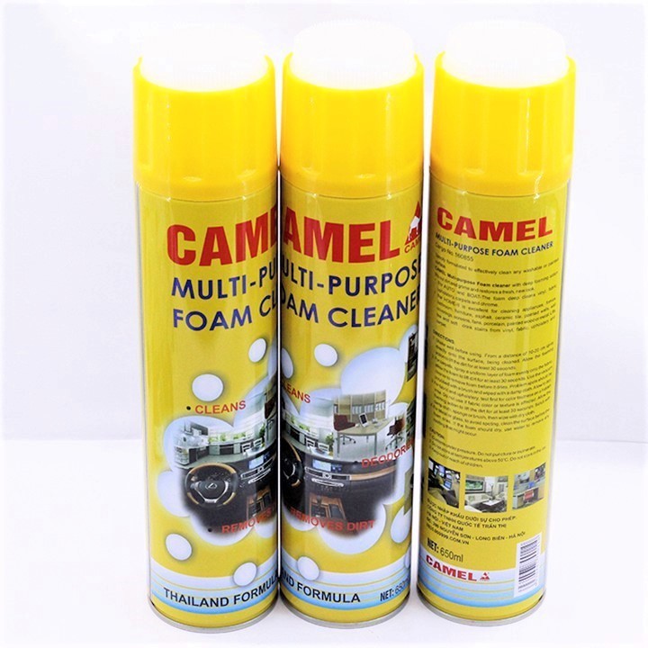 Chai xịt bọt vệ sinh ghế da, trần, taplo, cánh cửa xe ô tô CAMEL Thái Lan - Foam Cleaner 650ml