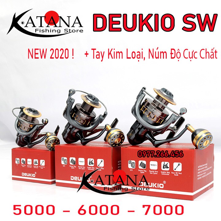 Máy Câu Deukio SW - Tay kim loại Metan, Núm Độ Cực Chất Chơi - 5000 6000 7000