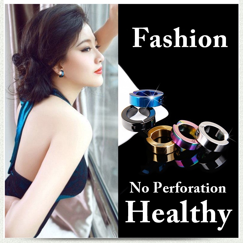 1 mảnh Thời trang Earwear Kẹp tai Bông tai Đeo tai Đàn ông Phụ nữ Vòng tai màu đen Punk Không gây dị ứng Không có lỗ thủng Thép không gỉ