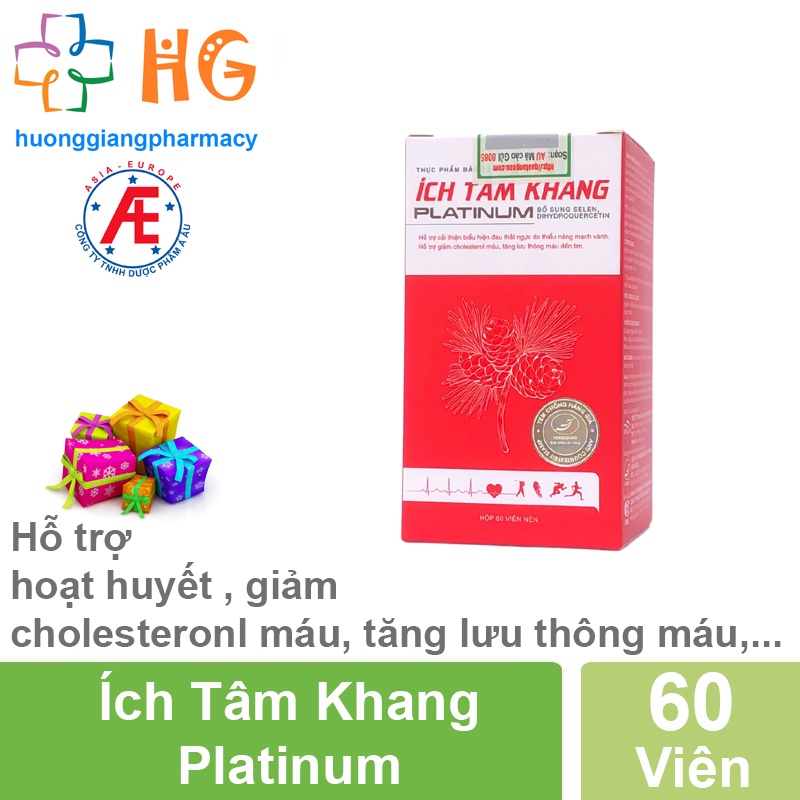 Ích tâm khang Platinum giúp giảm mỡ máu hoạt huyết tăng lưu thông máu cải thiện và giảm đau thắt ngực Lọ 60 Viên