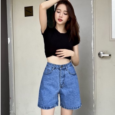 Quần Short Jean Nữ Trơn Basic,Quần Ngố Ống Rộng Trơn Đơn Giản