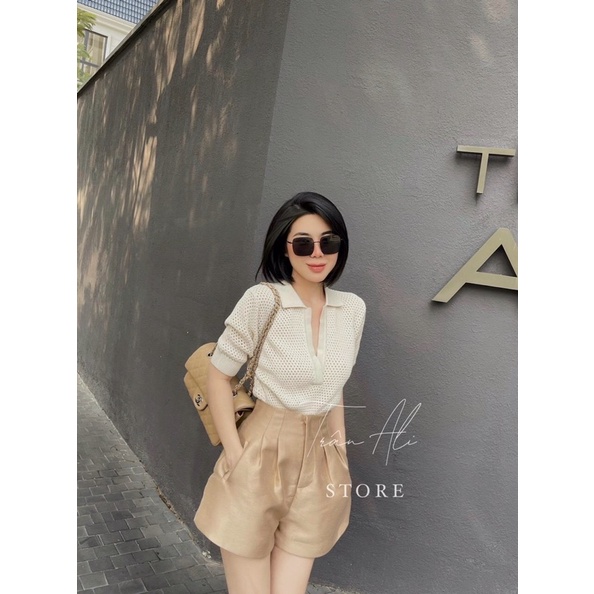 Áo len lỗ montoghi cộc tay