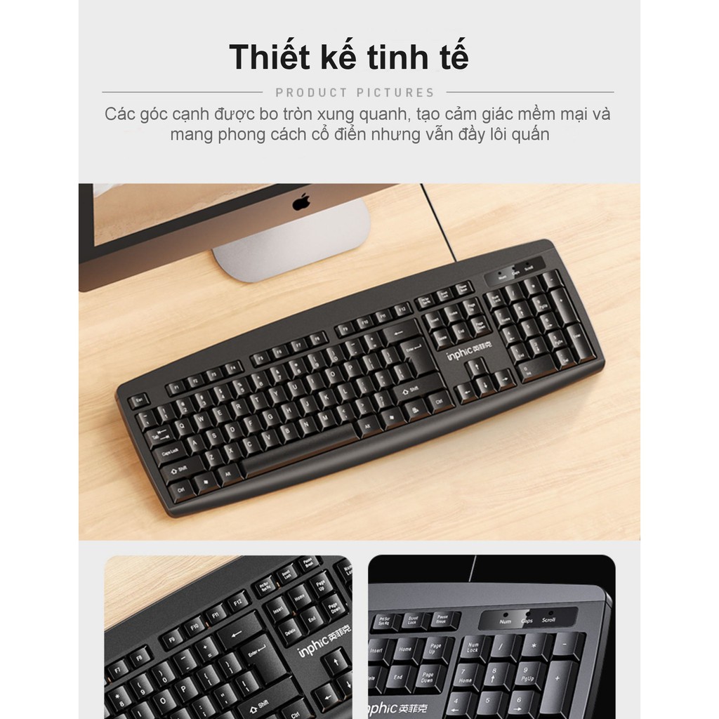 Bàn phím Inphic V580 dùng cho chơi game Máy tính để bàn Máy tính gia đình Cảm giác cơ học Không thấm nước - Chính Hãng