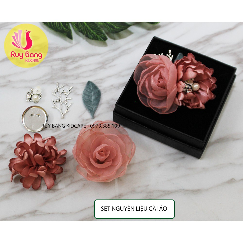 Set combo nguyên liệu cài áo hoa voan mỹ phối hoa cúc