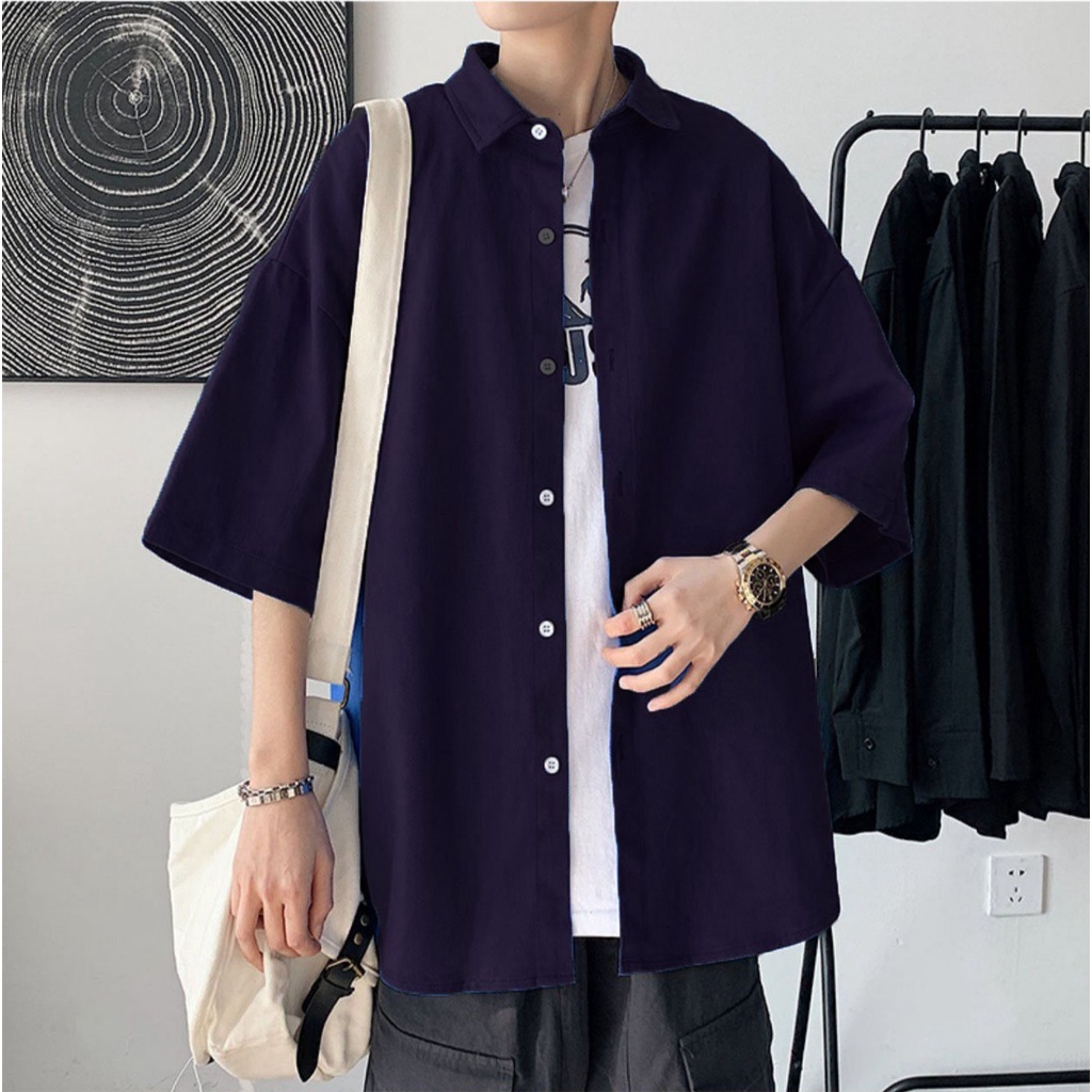 Sơ mi from rộng tay lỡ unisex nam nữ , sơ mi nam nữ vải voan lụa mịn mát free size 40kg - 70kg in hoa hông ngược
