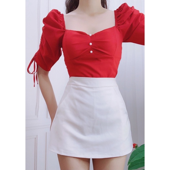 [ MÃ 320 ] ÁO CÚP NGỰC TAY NHÚN PHỒNG ( ẢNH SHOP CHỤP )