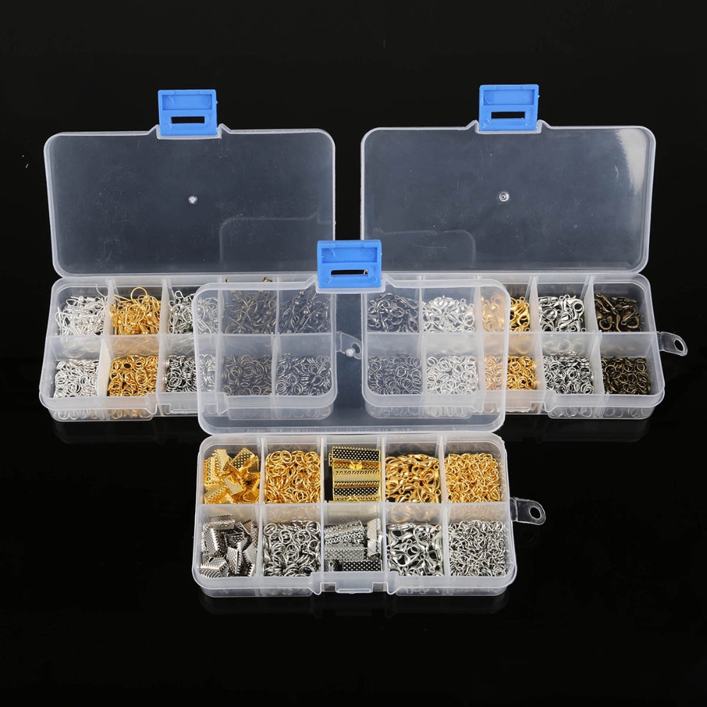 Hộp phụ kiện làm trang sức thủ công gồm khoen đơn / khóa tôm hùm / đầu dây / chuỗi xích mở rộng