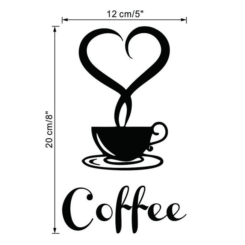 Decal dán tường tách cà phê trái tim trang trí quán cà phê đẹp