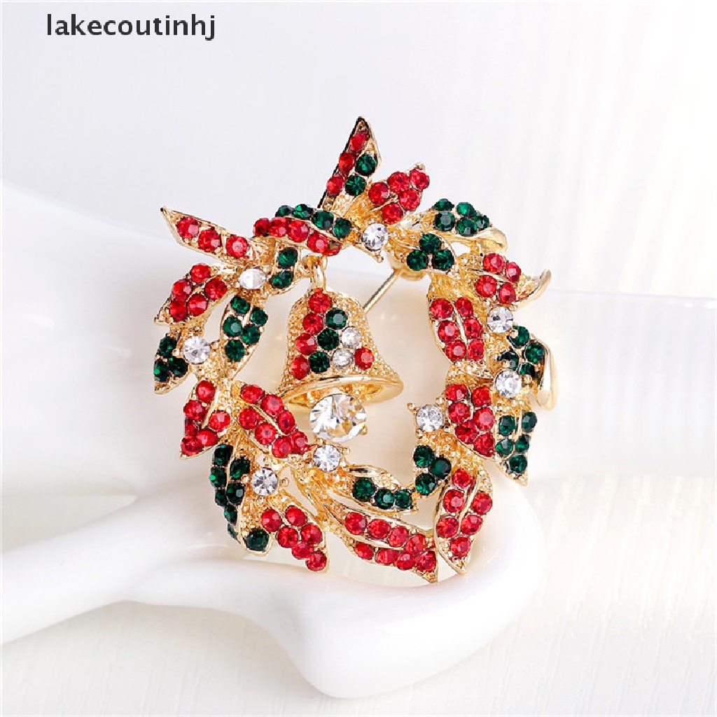 {lakecoutinhj} Fashion Unisex Bell Garland Rhinestone Snowman Christmas Brooch Pin Xmas Gift hye