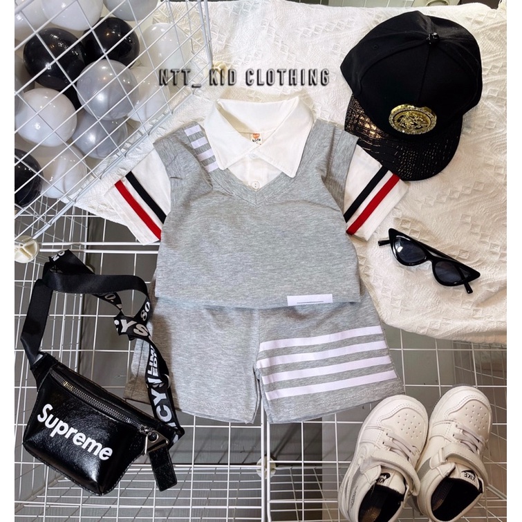 bộ cotton cổ bẻ độc lạ cho bé trai - BCCB