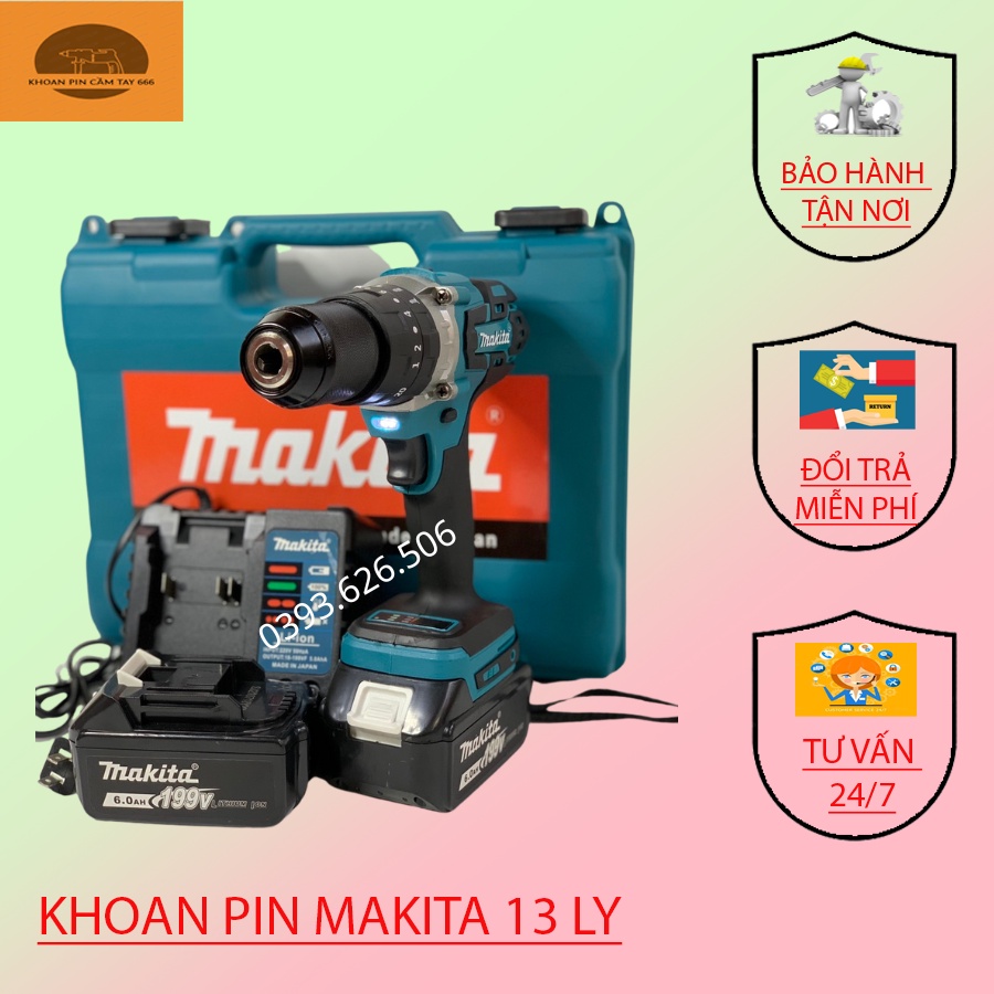 Máy Khoan Pin Từ Makita 199V Động Cơ Không Chổi Than Lõi Đồng dùng để khoan bê tông khoan tường khoan gỗ và bắn vít