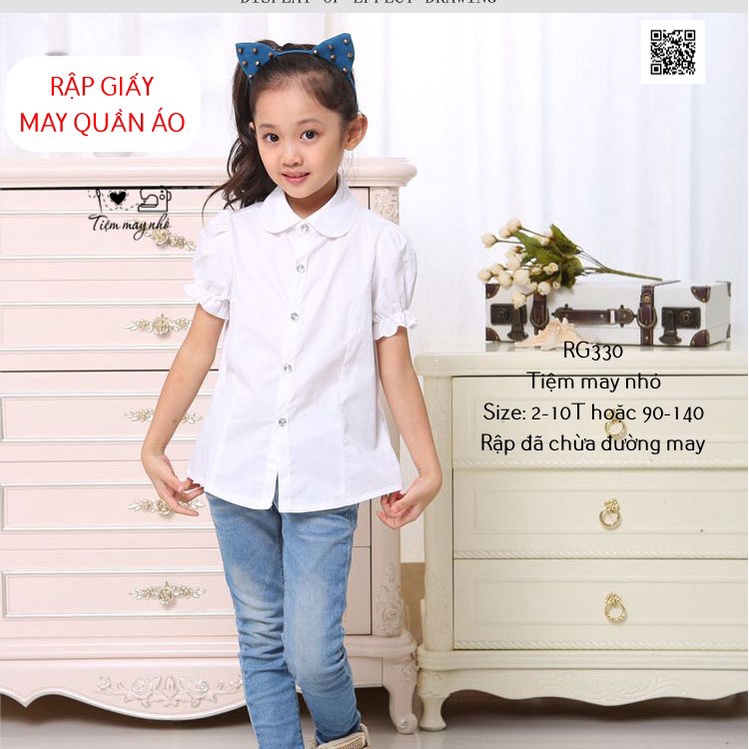 RG330_Rập giấy may áo sơ mi đi học bé gái