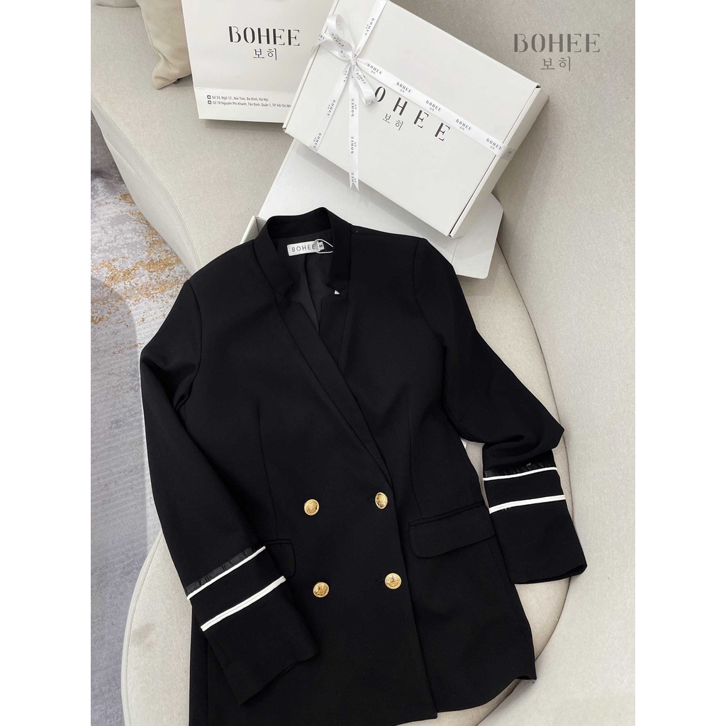 Áo Blazer đen tay viền trắng BOHEE A205