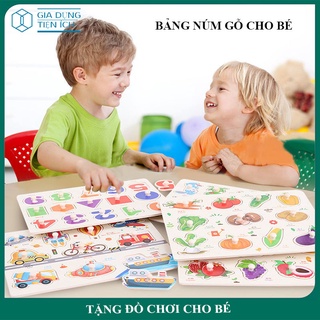 Bảng núm gỗ cho bé, Đồ chơi bảng ghép hình núm gỗ, to đẹp 22.5×30cm nhiều chủ đề