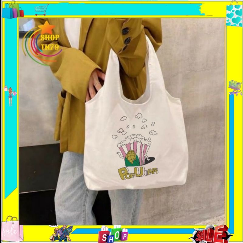 Túi đeo vai thời trang vải canvas mềm loại to đi hoc , đi chơi , đi làm đều rất đẹp - BẮP POP