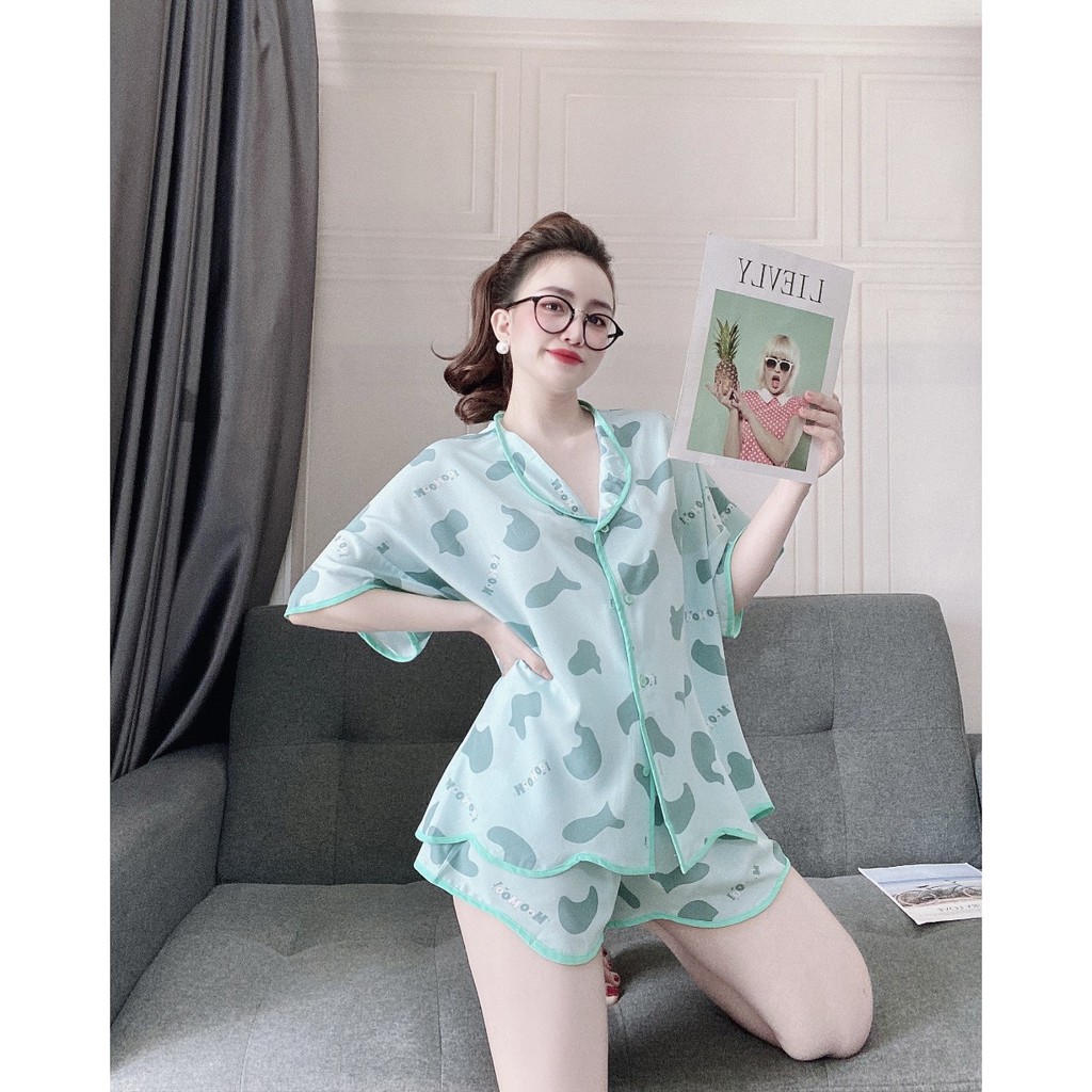 Bộ Pijama Bò Sữa🌸𝑭𝒓𝒆𝒆𝒔𝒉𝒊𝒑🌸 Đồ Nữ Mặc Nhà Áo Tay Ngắn Đùi Họa Tiết Bò Sữa Lụa Cao Cấp, Hàng Chuẩn Size < 70kg | BigBuy360 - bigbuy360.vn