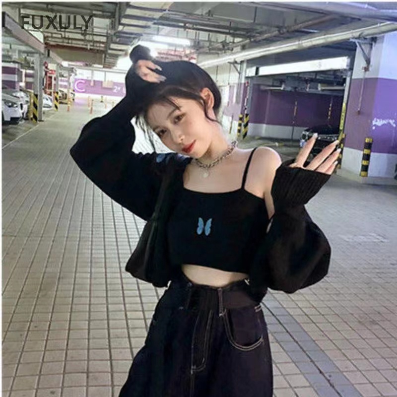 Áo cardigan ZHELIHANGFEI dệt kim thêu hình bướm lưng cao hợp thời trang