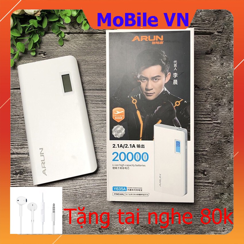 Pin Sạc Dự Phòng Arun Dung Lượng 13000mah 15000mah 20000mah Có Đèn Báo Hiệu % Pin