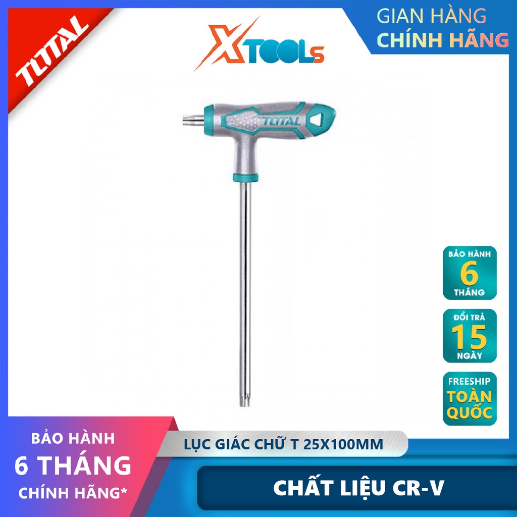Tay vặn chữ T đầu bông TOTAL THHW15T251001 Lục giác chữ T đầu bông Kích thước T25X100mm Thép Cr-V mạ Crom tháo lắp, mở b