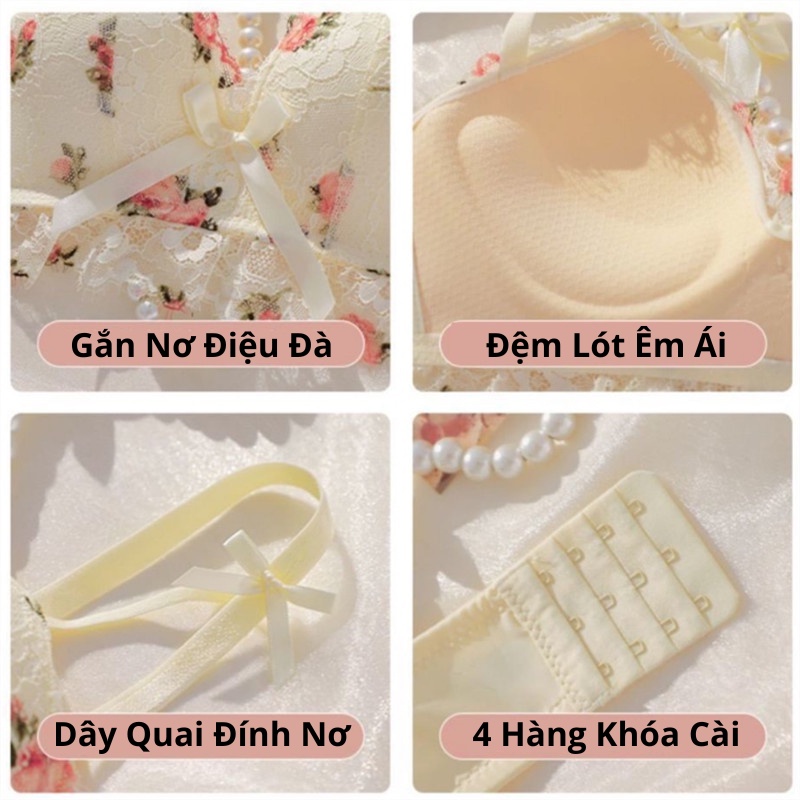 Áo Ngực Đệm Dày Chất Ren Gắn Nơ - Áo Lót Nữ Không Gọng Quyến Rũ Nâng Ngực TOPBRA AL25