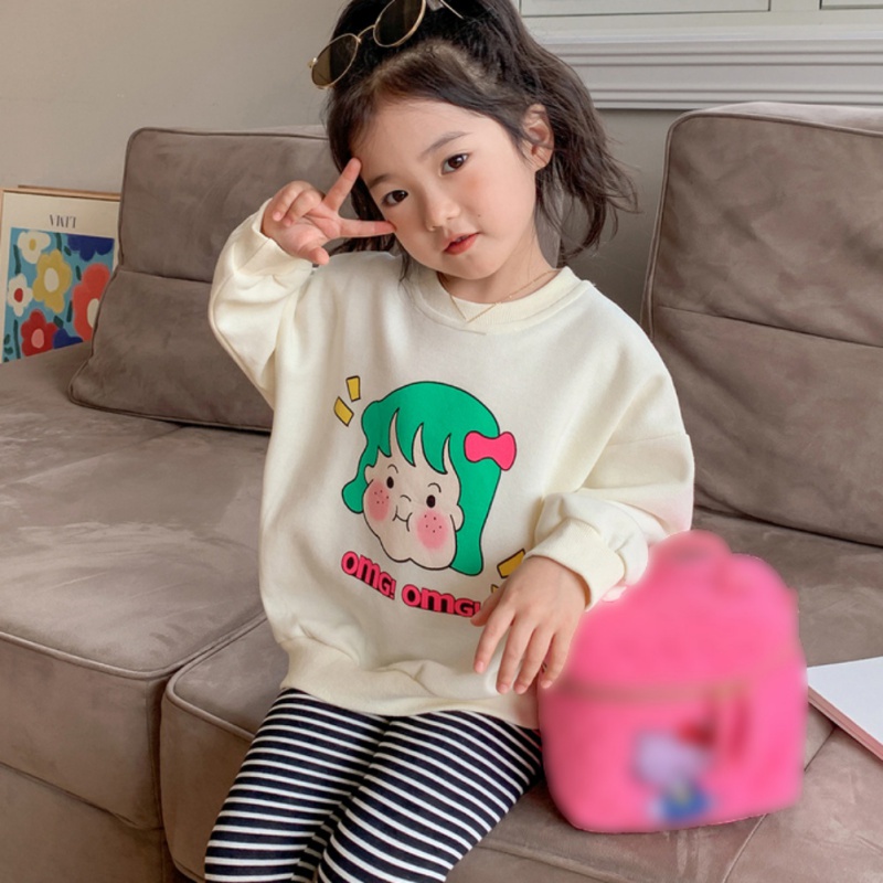 Áo Sweater Dáng Rộng In Hoạt Hình Kiểu Hàn Quốc Thời Trang Mùa Thu Cho Bé Gái